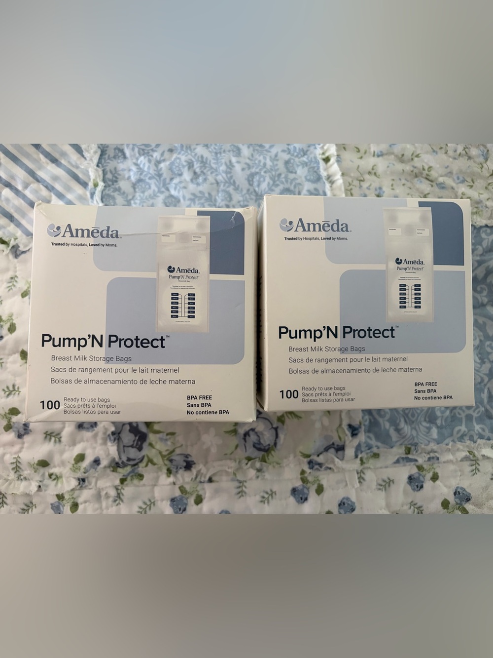 Ameda Pump'N Protect Breast Milk Storage Bags - White & Light Blue Packaging